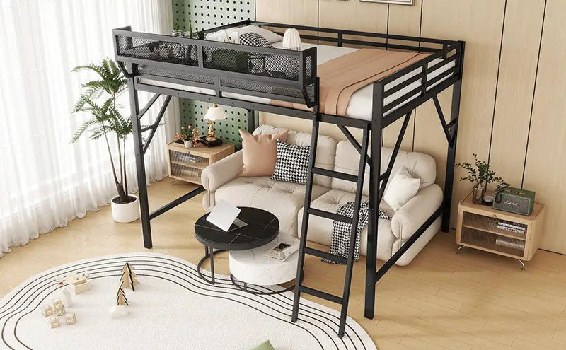 Full Size Loft Bed with Ladder and Storage Shelves by HouseOfZazla