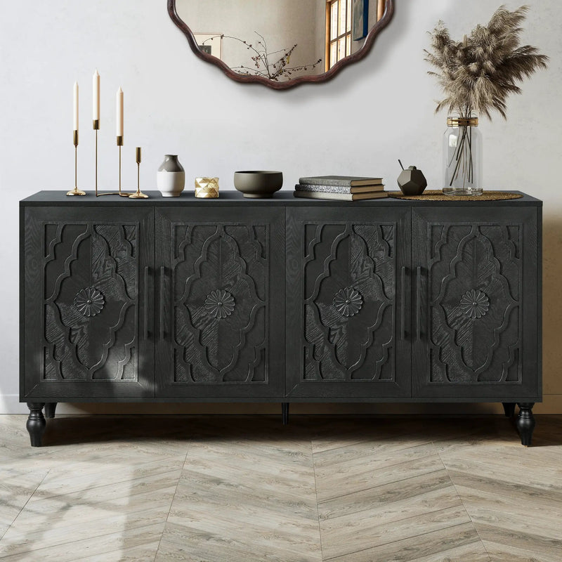 Carved Flower Door Large Storage Cabinet with Metal Handle by HouseOfZazla