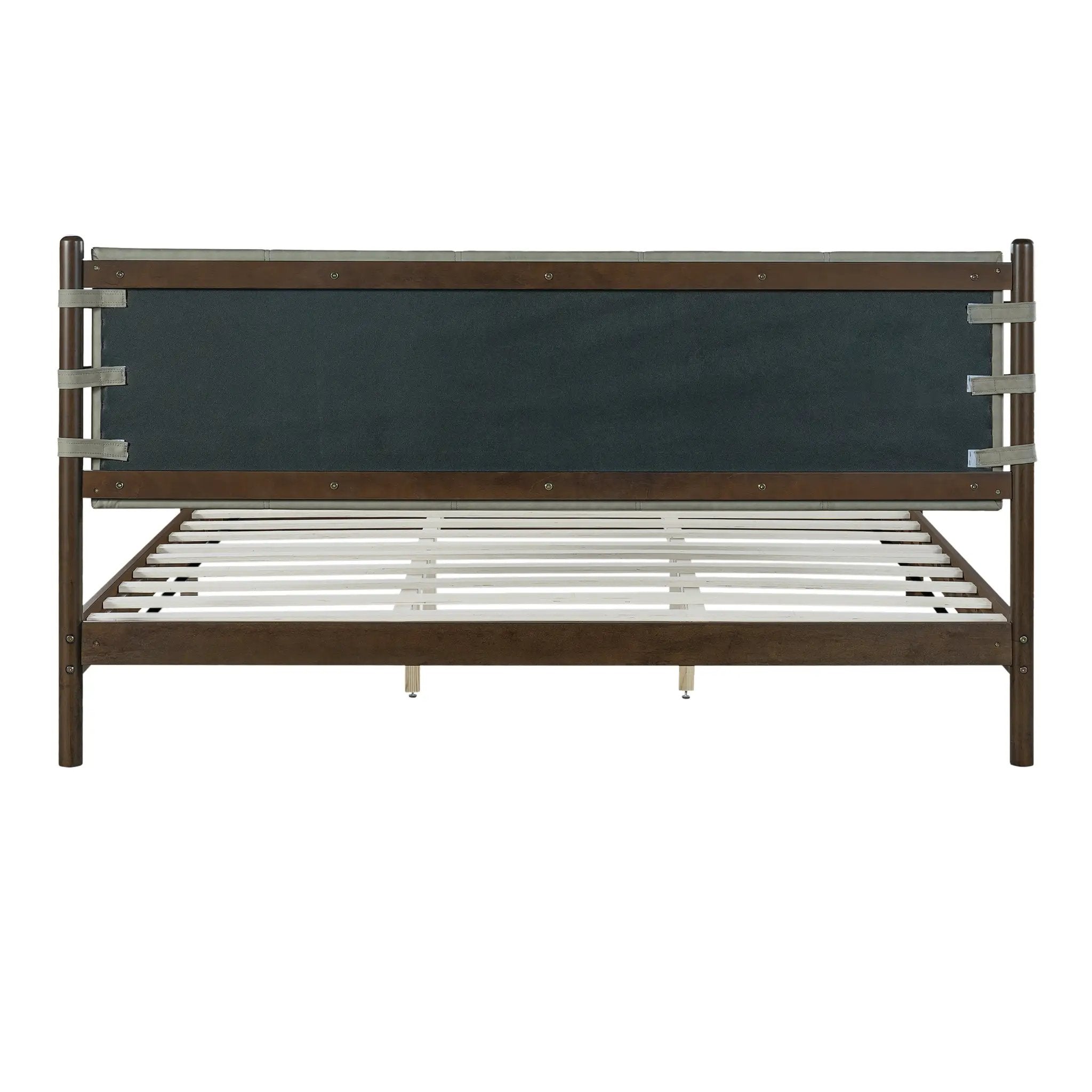 Premium Rubber Wood Platform Bed Frame, King Size with Headboard by HouseOfZazla