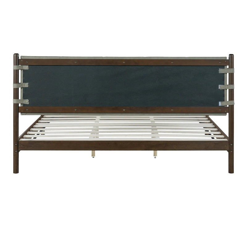 Premium Rubber Wood Platform Bed Frame, King Size with Headboard by HouseOfZazla