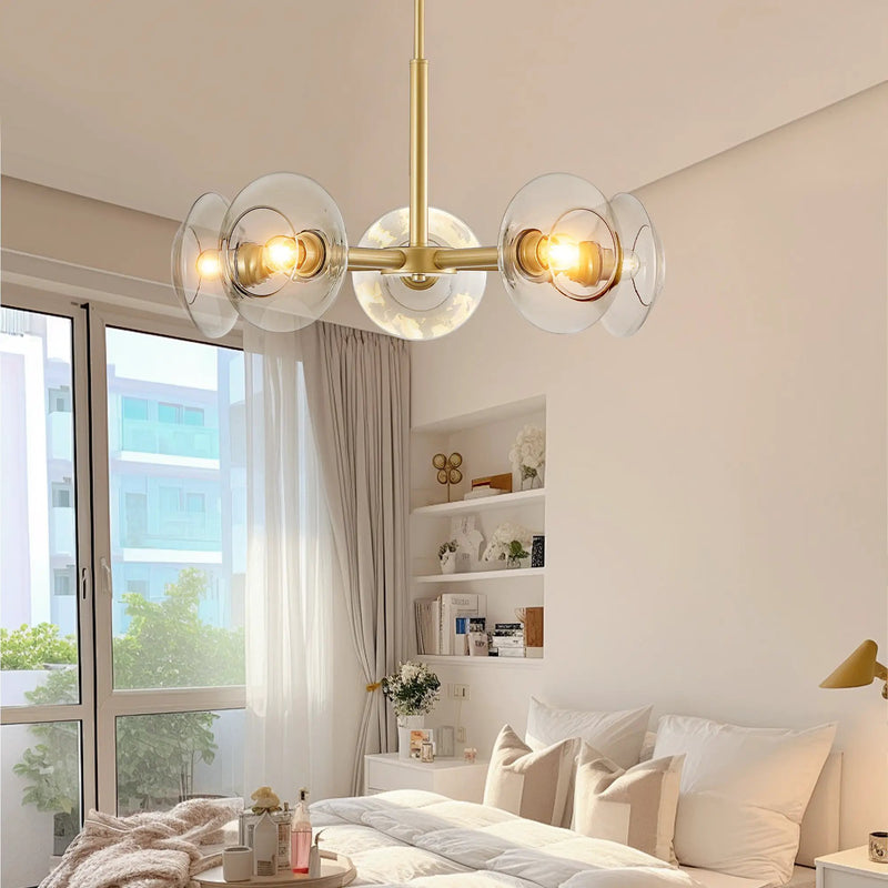 26" Modern Gold 5-Light Sputnik Chandelier with Clear Glass Shades by HouseOfZazla