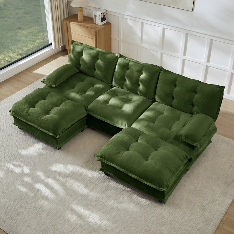 107" U Shaped Modern Sofa Modular Sectional Cloud Couch with Ottomans by HouseOfZazla