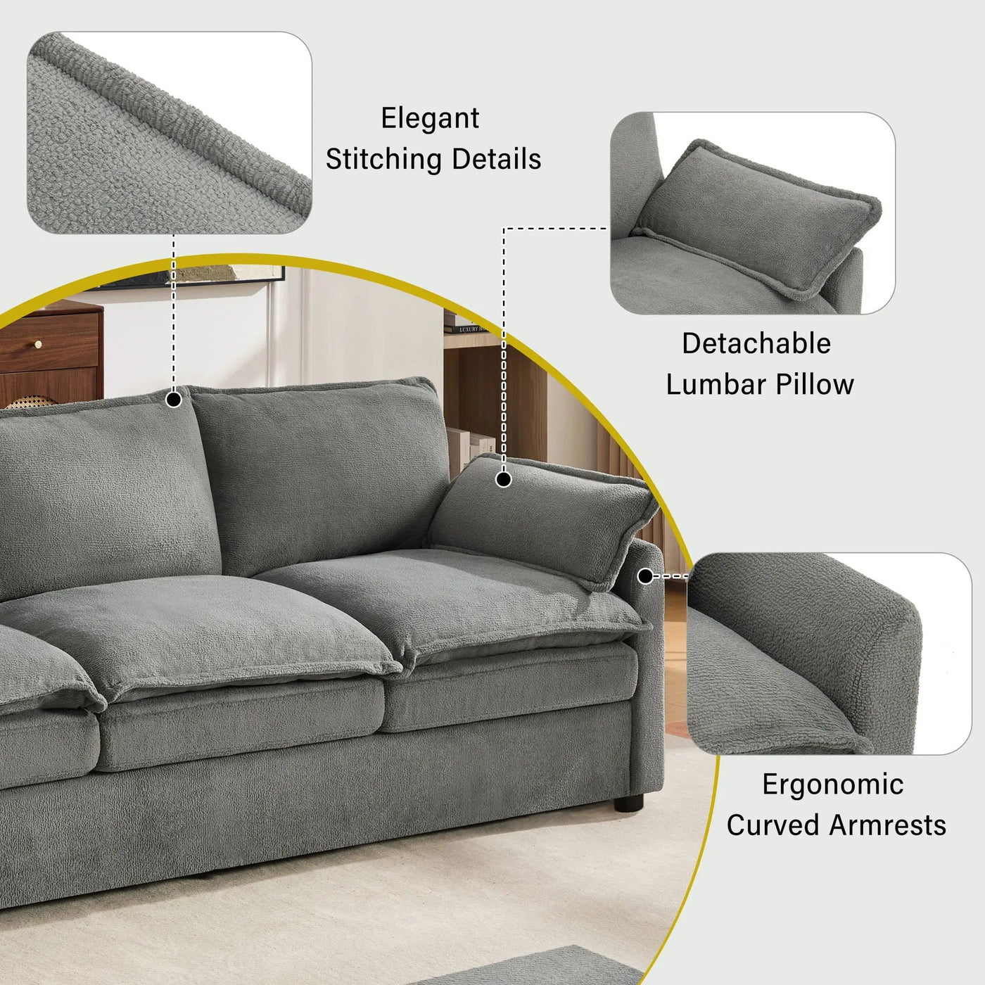 Modern 3 Seater Sofa With Side Storage Pockets For Living Room by HouseOfZazla