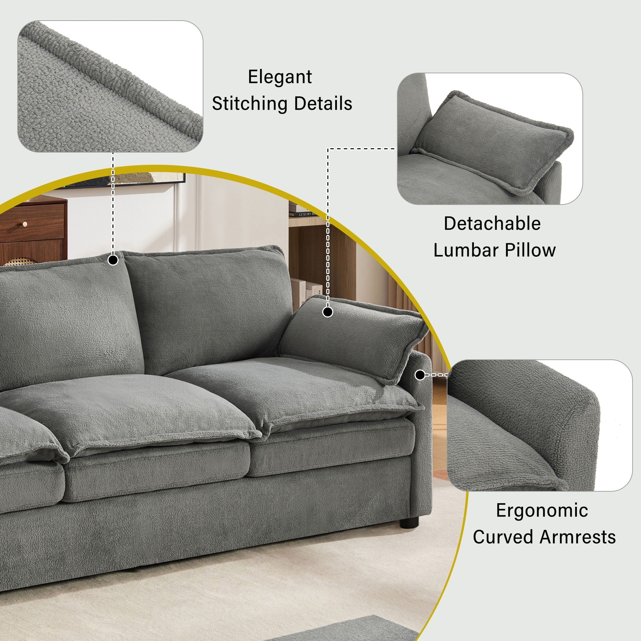 Modern 3 Seater Sofa With Side Storage Pockets For Living Room by HouseOfZazla