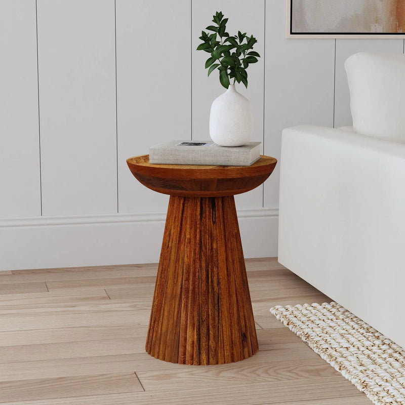 Aureo Round Solid Wood Accent Side Table Wild Honey by Unique Piece Furniture