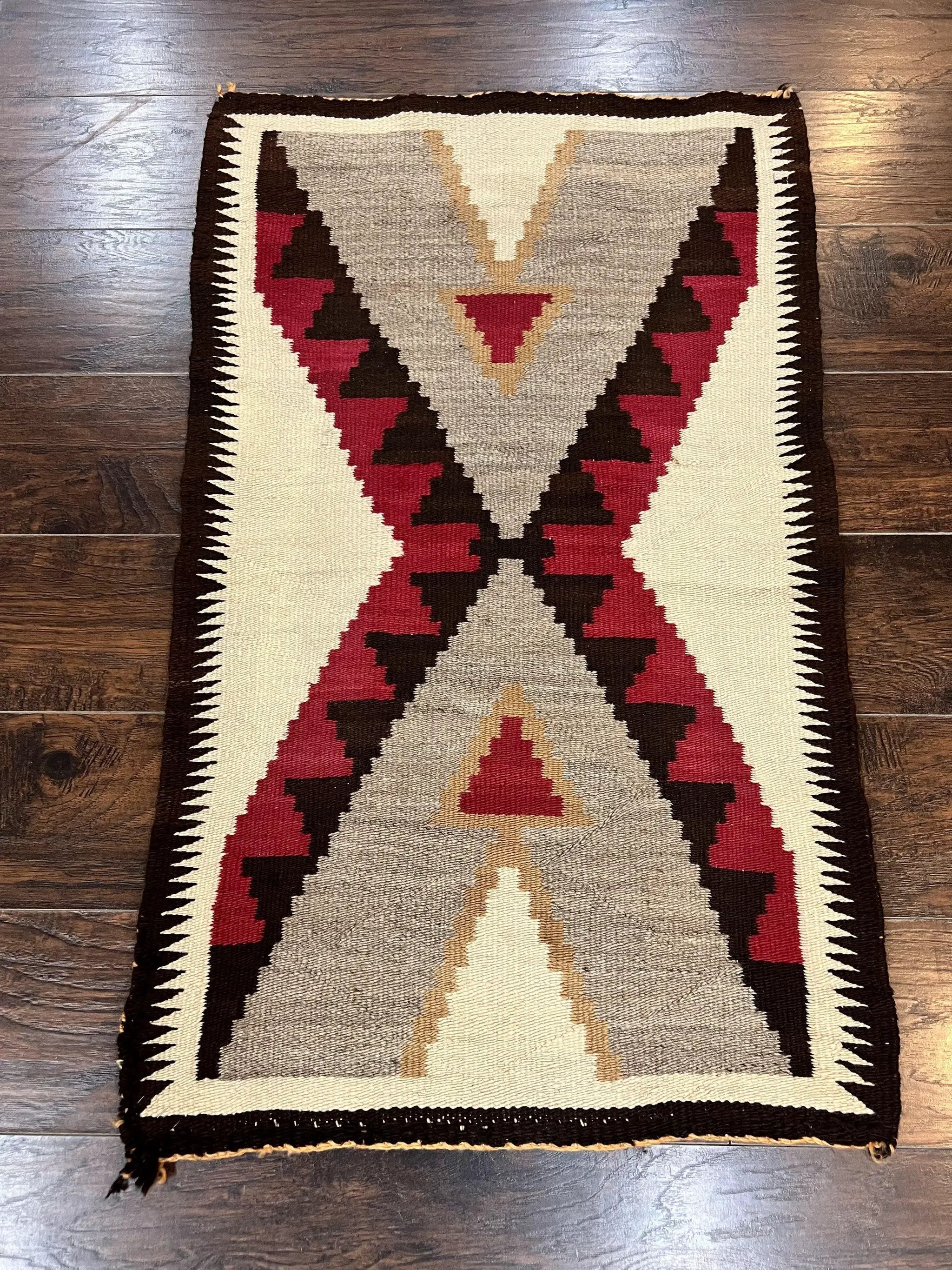 Antique Navajo Rug 2x4, Collectible Native American Wool Handmade Rug, Ivory Black Red Gray, Vintage Navajo Textile by Jewel Rugs