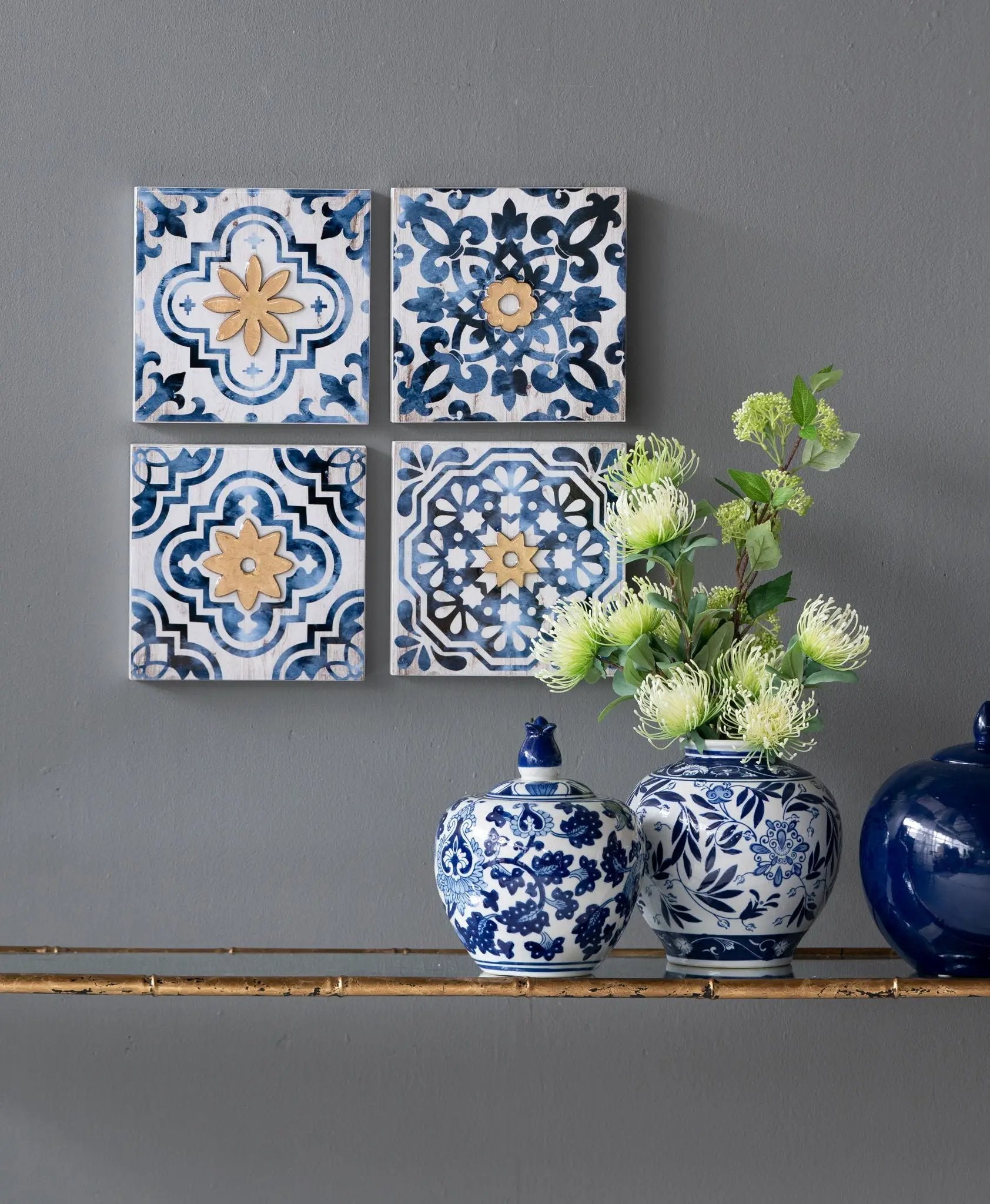 Abstract, And Wall Decor Accents (Set of 4) - White / Blue by Unique Piece Furniture