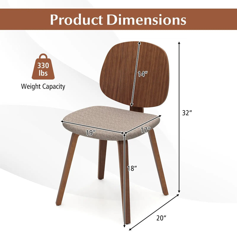 Wooden Dining Chair Set of 2 with Bentwood Frame and Padded Seat-Walnut by DirectDeals