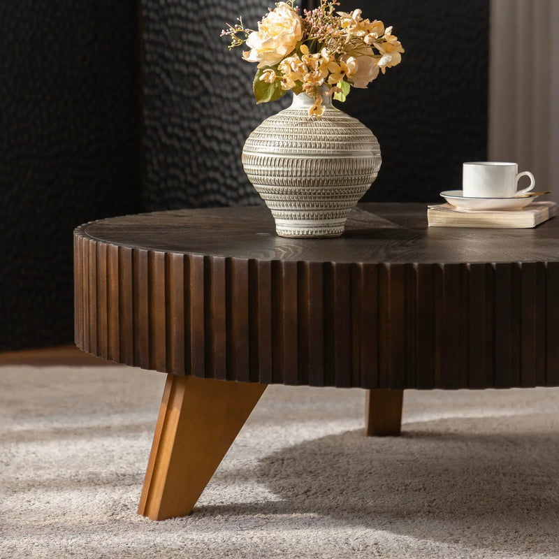 Round Retro Coffee With Solid Wood Legs by Unique Piece Furniture