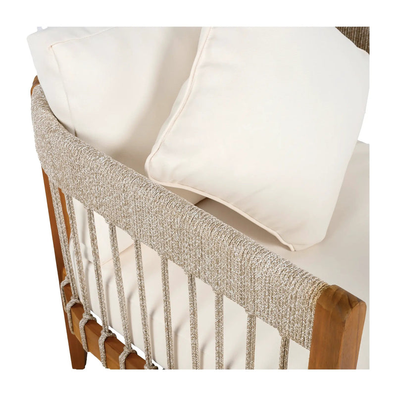 Acacia Wood Outdoor Club Chair with Handwoven Rope Accents & Curved Backrest by HouseOfZazla