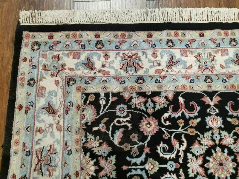6' X 9' Handmade Indian Agra Wool Rug Carpet Vegetable Dyes Black by Jewel Rugs
