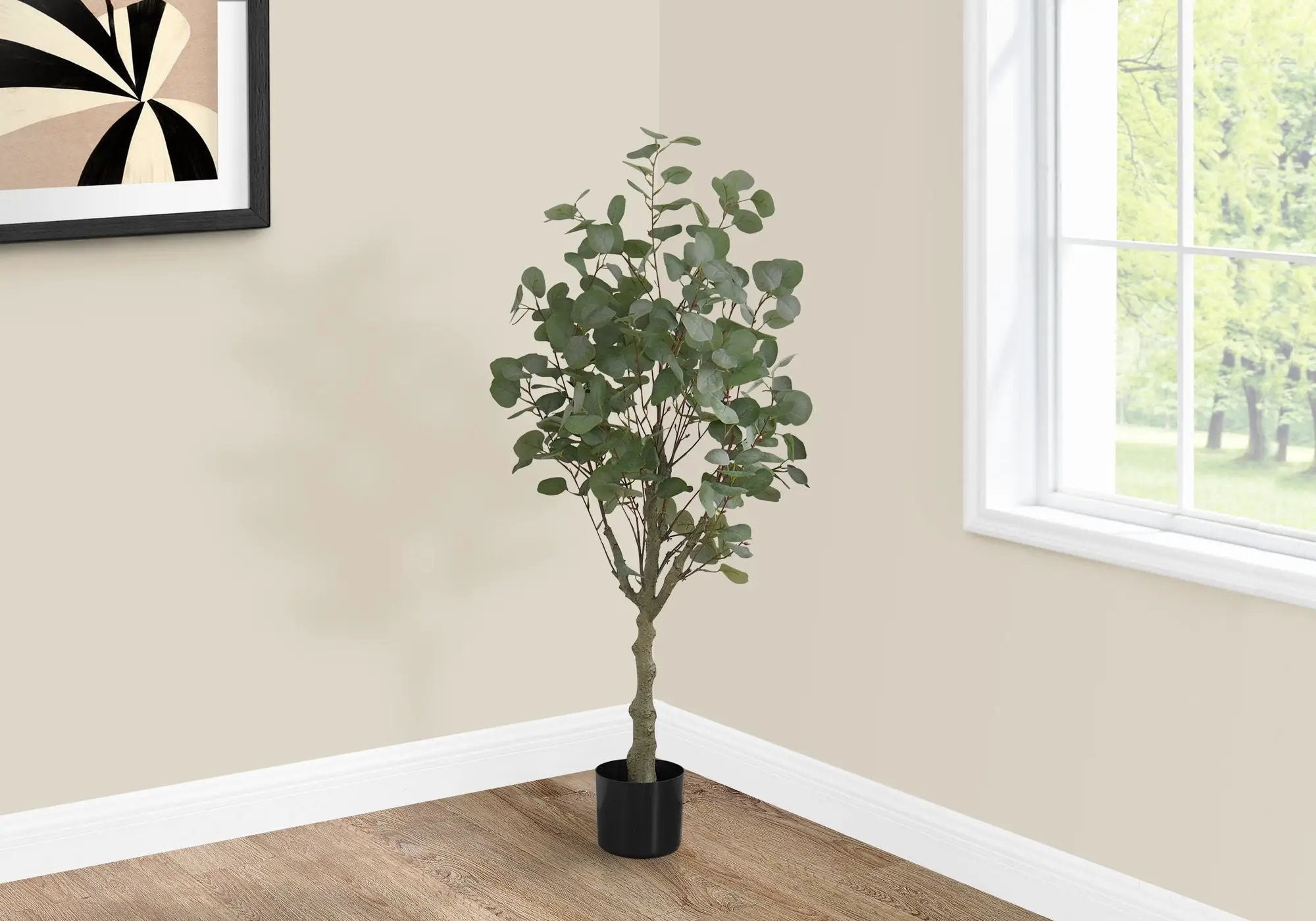 46" Tall, Artificial Plant, Eucalyptus Tree, Indoor, Faux, Fake, Floor, Greenery, Potted, Decorative - Green / Black by Unique Piece Furniture