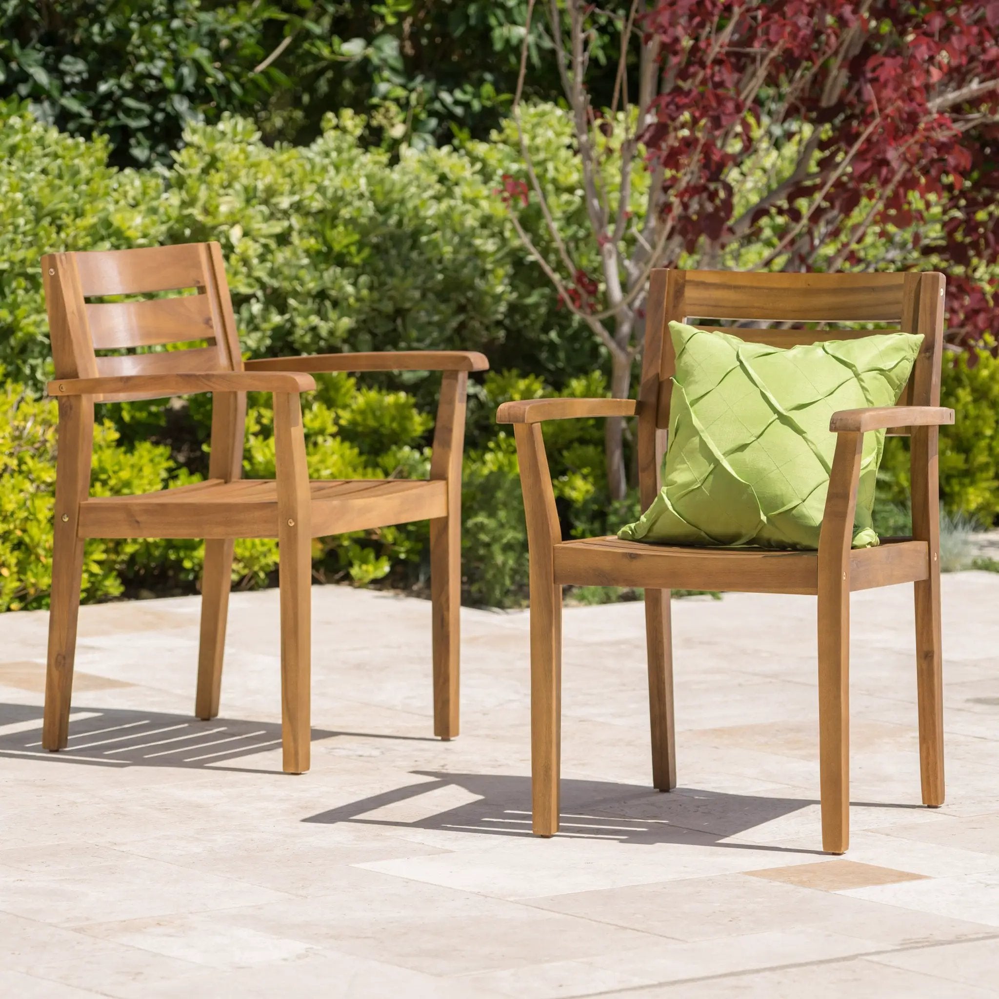 Stamford Dining Chairs Set of 2, Acacia Wood Patio Armchair by HouseOfZazla