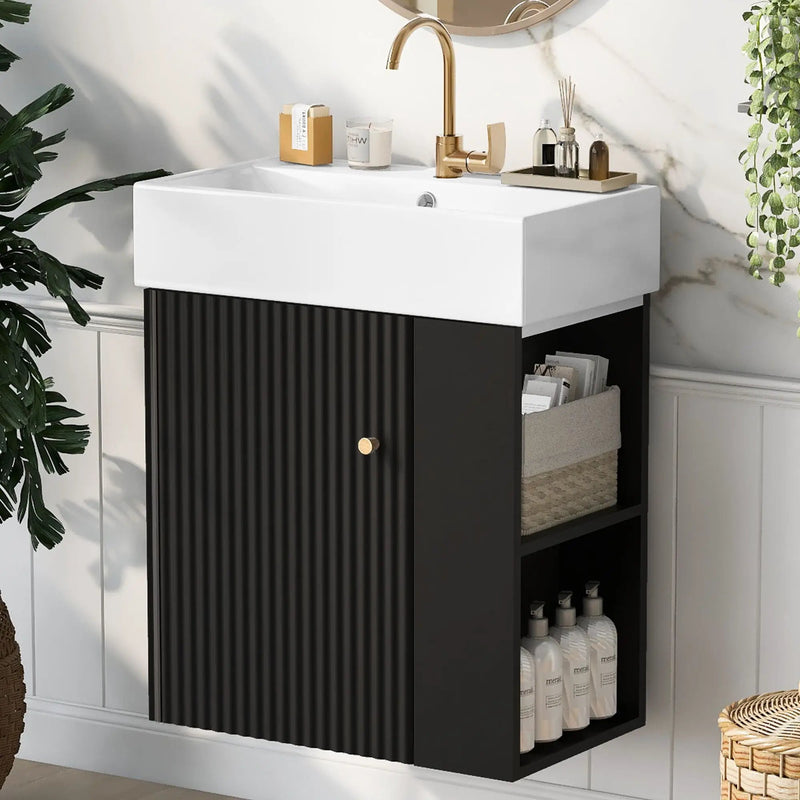 Modern Floating Bathroom Vanity With Ceramic Basin Perfect For Small Bathrooms by HouseOfZazla