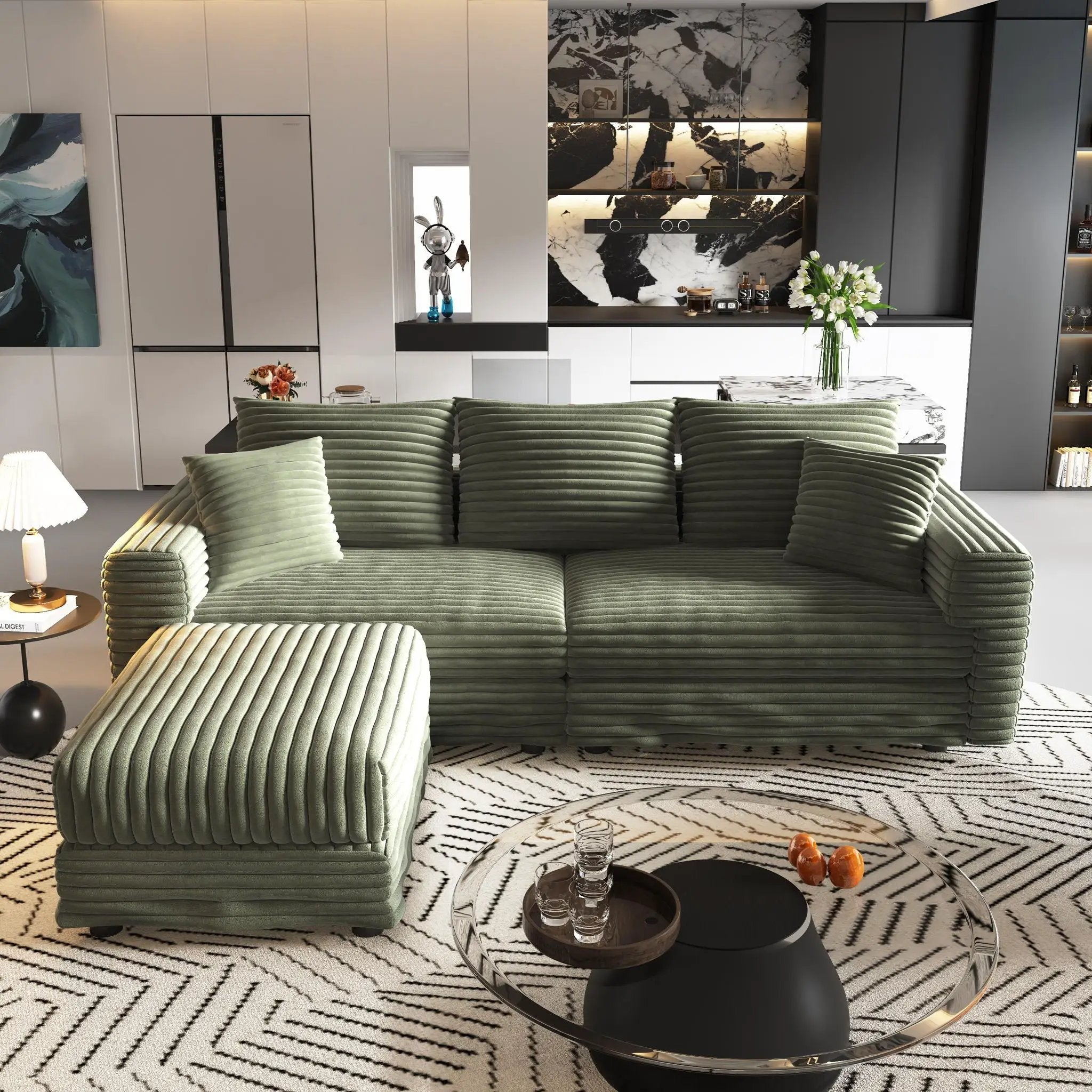 Convertible Deep Seat Sofa With Soft Pillows And Ottomans by HouseOfZazla