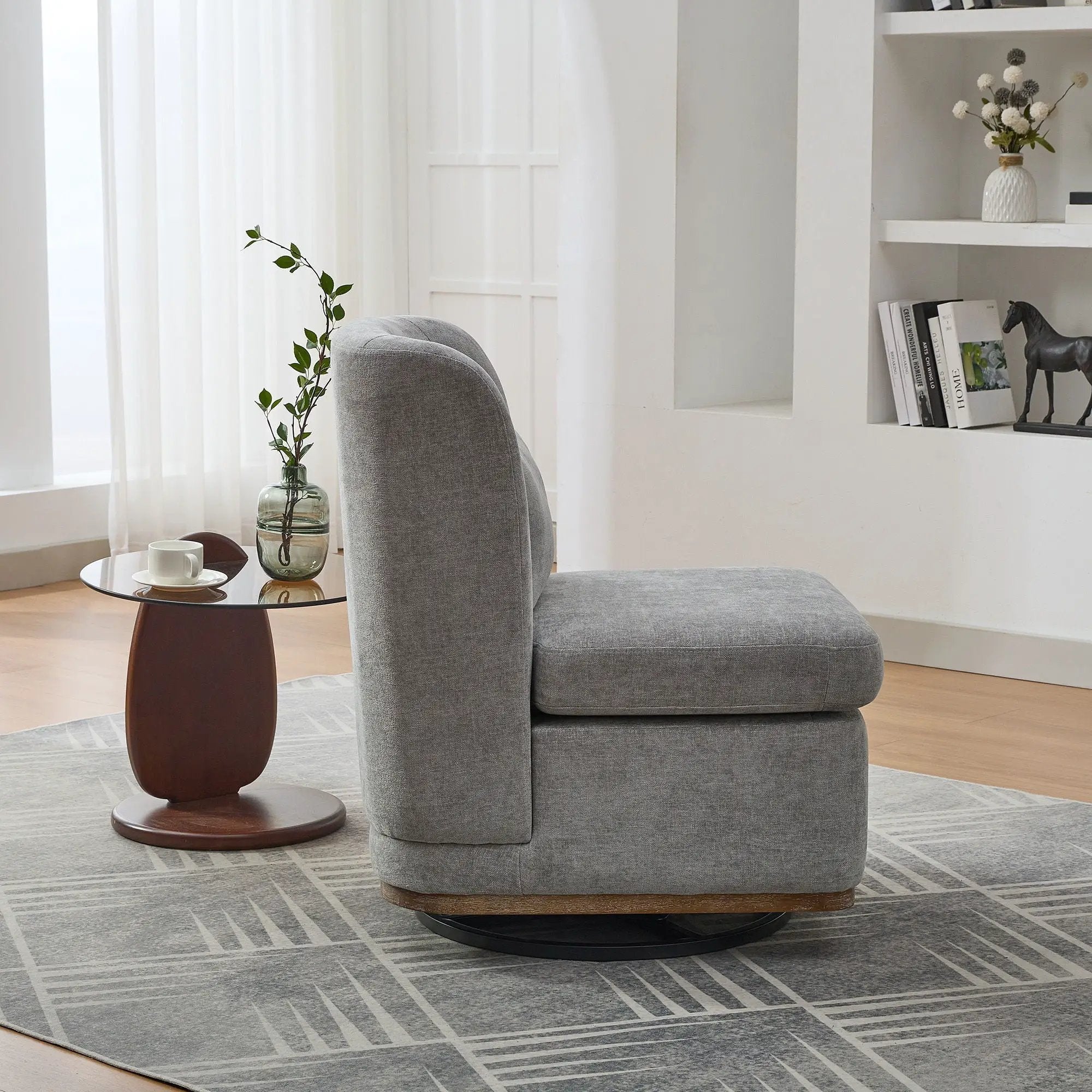 Wide Modern Cushioned Armless Metal Base 360° Swivel Chair With Pillow by Unique Piece Furniture