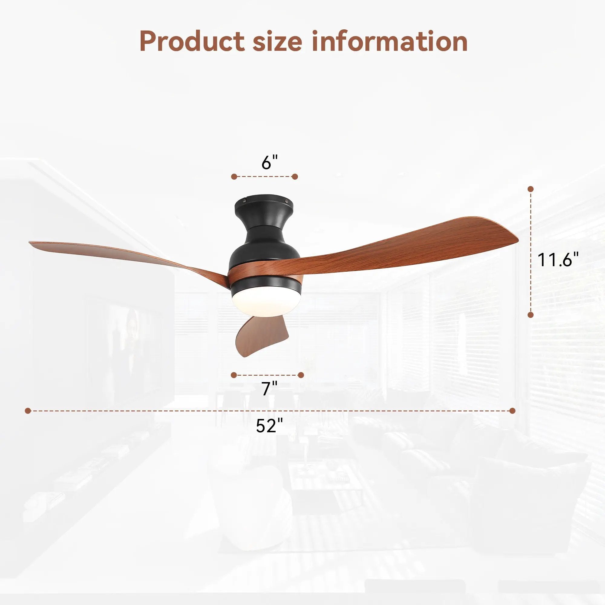 Ceiling Fan With Remote Controlled LED Light, 3 Blades, Reversible DC Motor, 6 Speeds, Dimmable, Flush Mount - Black by HouseOfZazla