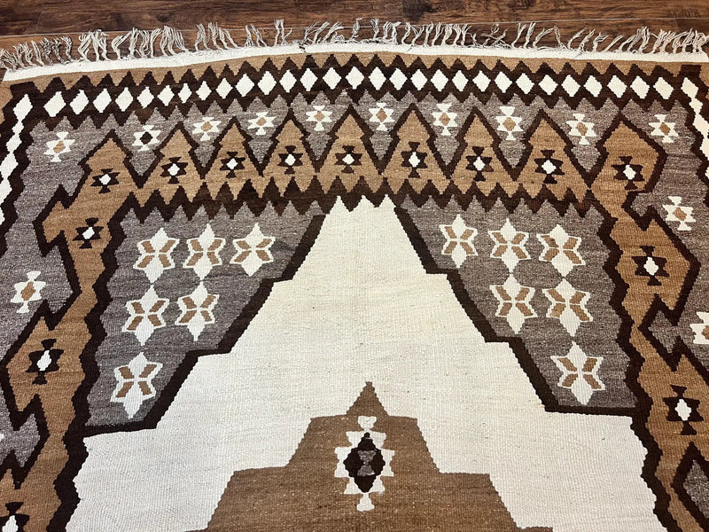 Antique Persian Fars Kilim Rug 8x11, Wool, Boho Tribal Persian Shiraz Flatweave Carpet, Semi Open Field, Geometric, Handmade, Vintage Semi Antique by Jewel Rugs