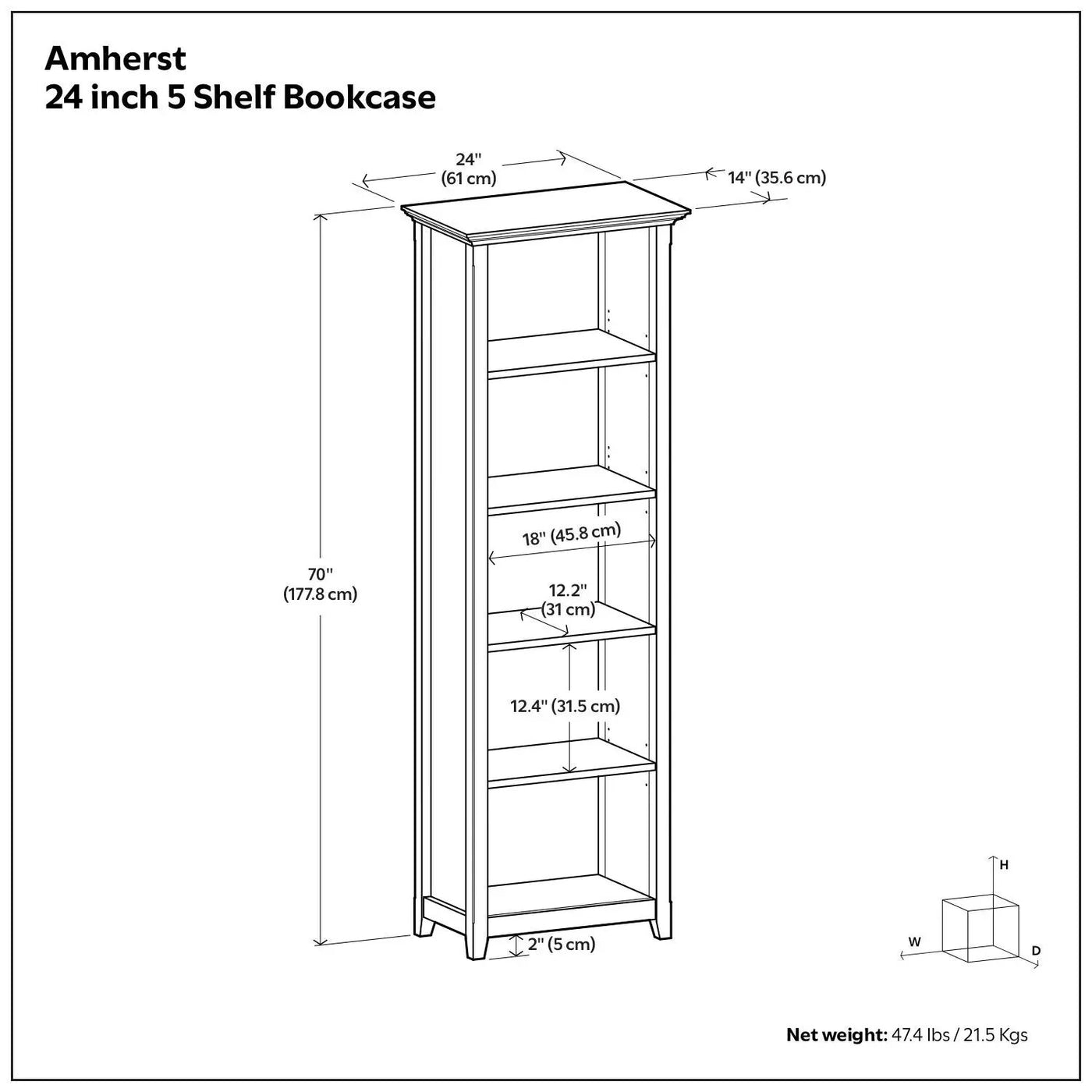 Amherst - 5 Shelf Bookcase, Handcrafted by Unique Piece Furniture