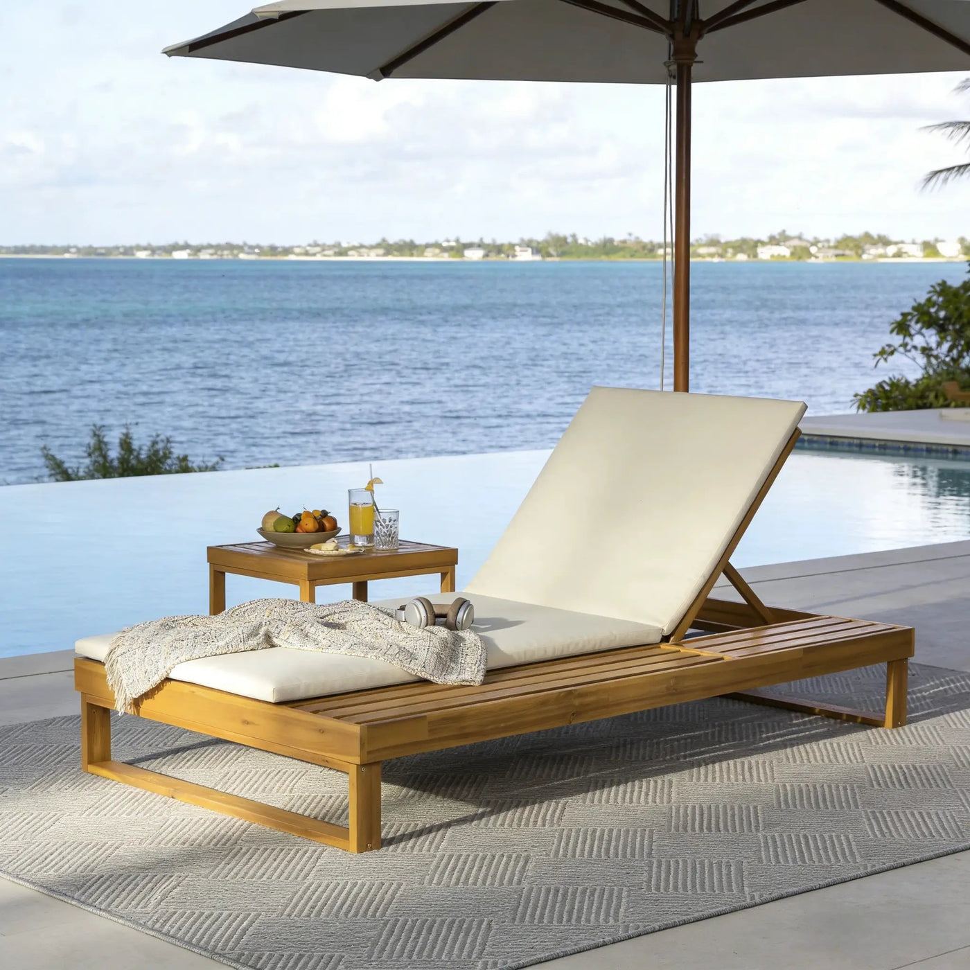 Teak Finish Acacia Wood Chaise Lounge with 1.57-Inch Cushion by HouseOfZazla