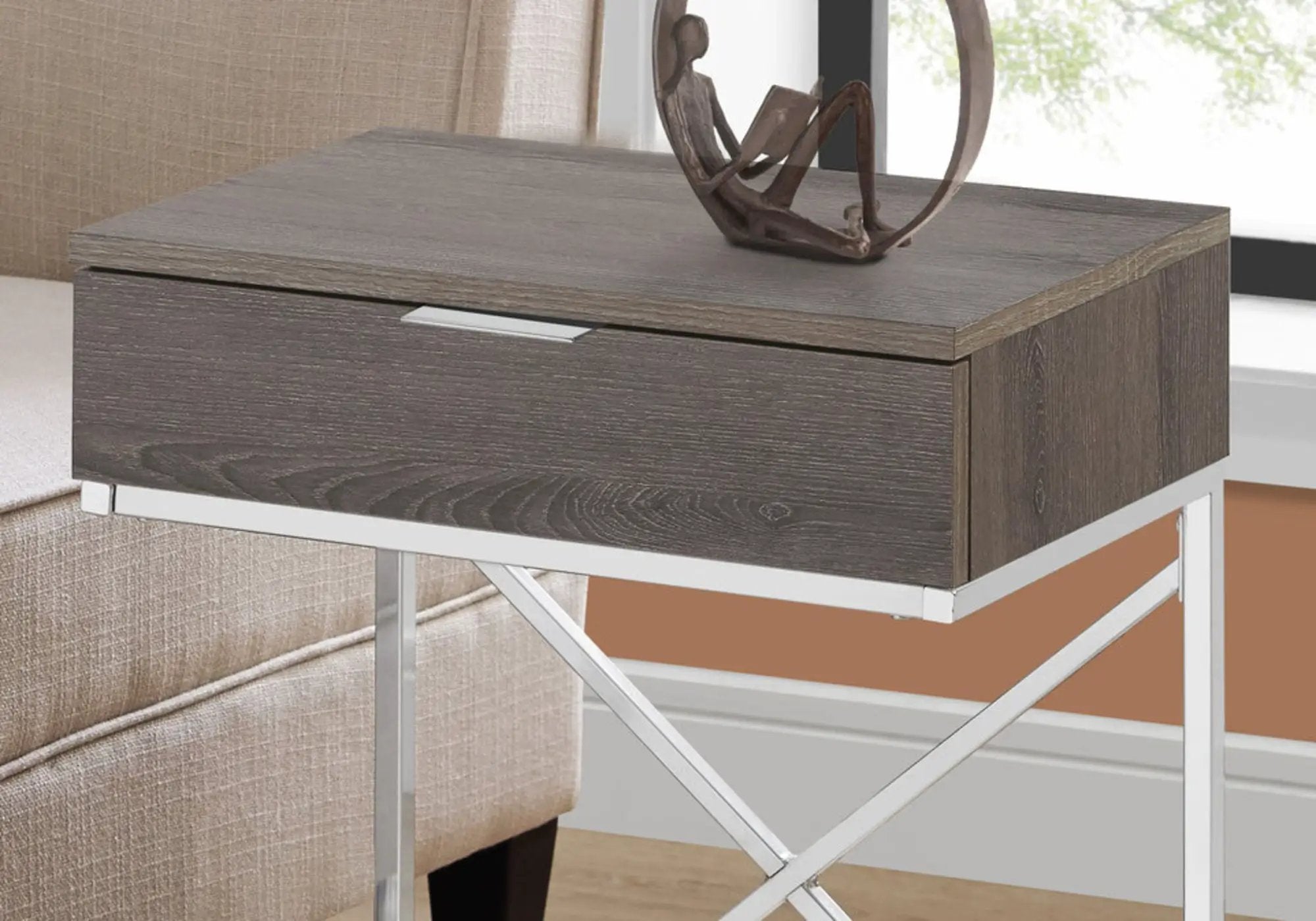 Accent Side Table with Storage Drawer in Taupe by HouseOfZazla