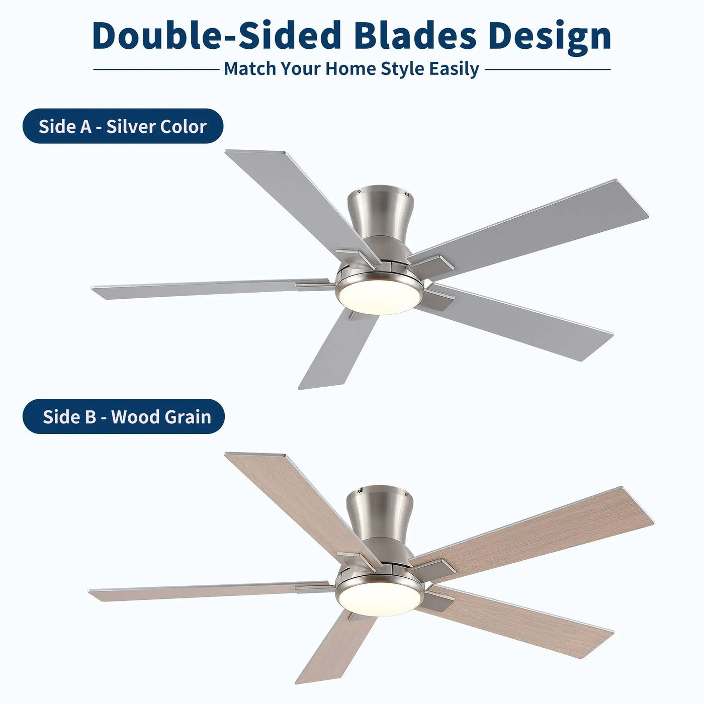 Low Profile Flush Mount Intergrated LED Ceiling Fan With Light And Reversible Quiet Motor by HouseOfZazla