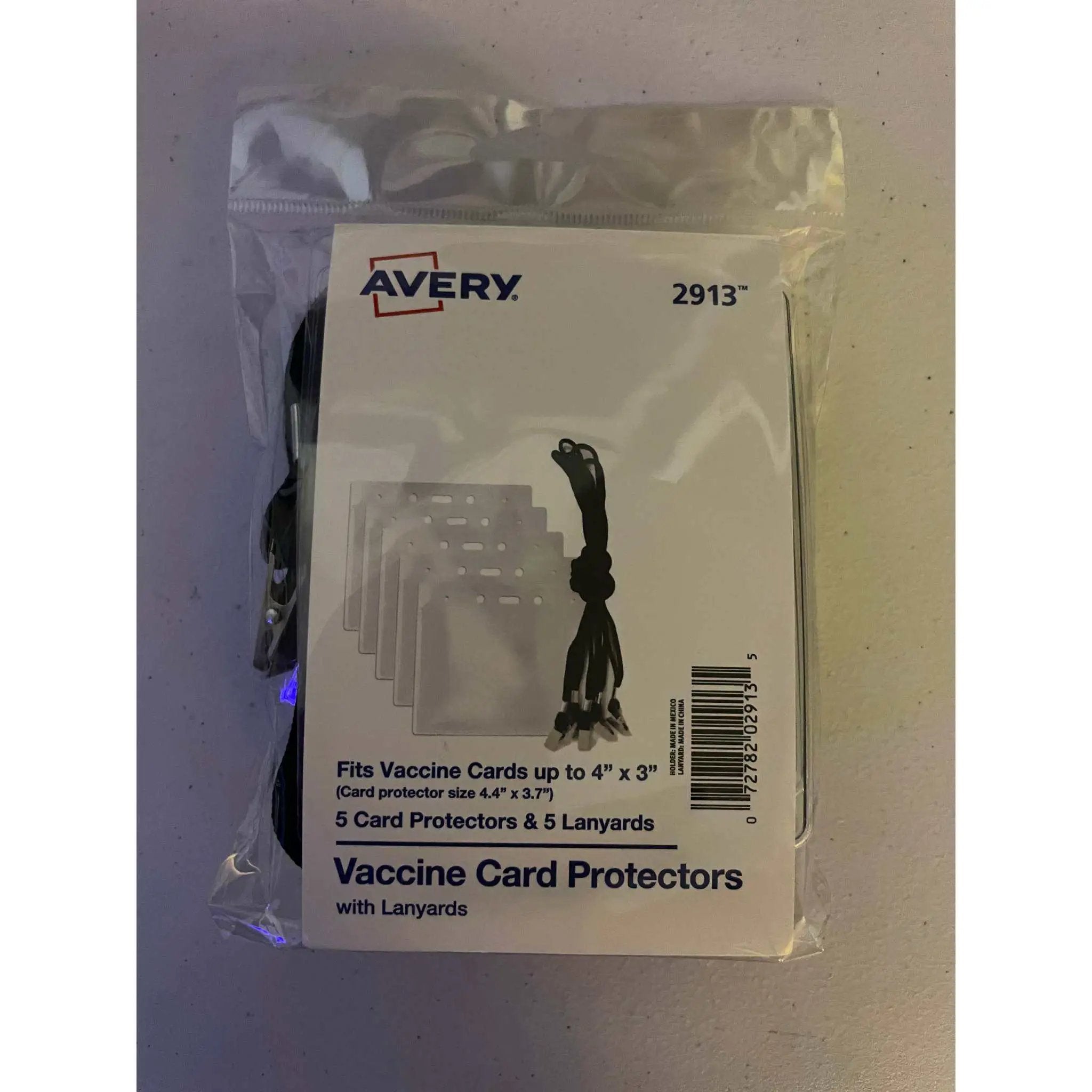 Avery CDC Vaccine Card Holders and Lanyards, 4" x 3", Landscape, 5 Prepunched ID Card Holders and Lanyards (02913)e by Selzalot