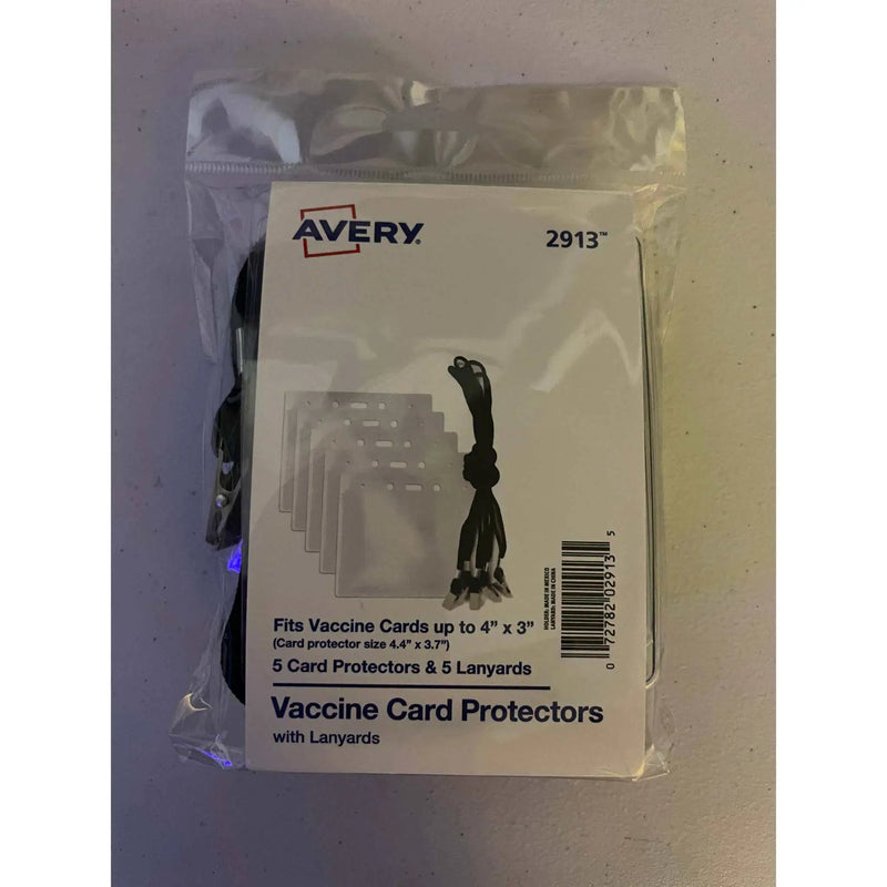 Avery CDC Vaccine Card Holders and Lanyards, 4" x 3", Landscape, 5 Prepunched ID Card Holders and Lanyards (02913)e by Selzalot