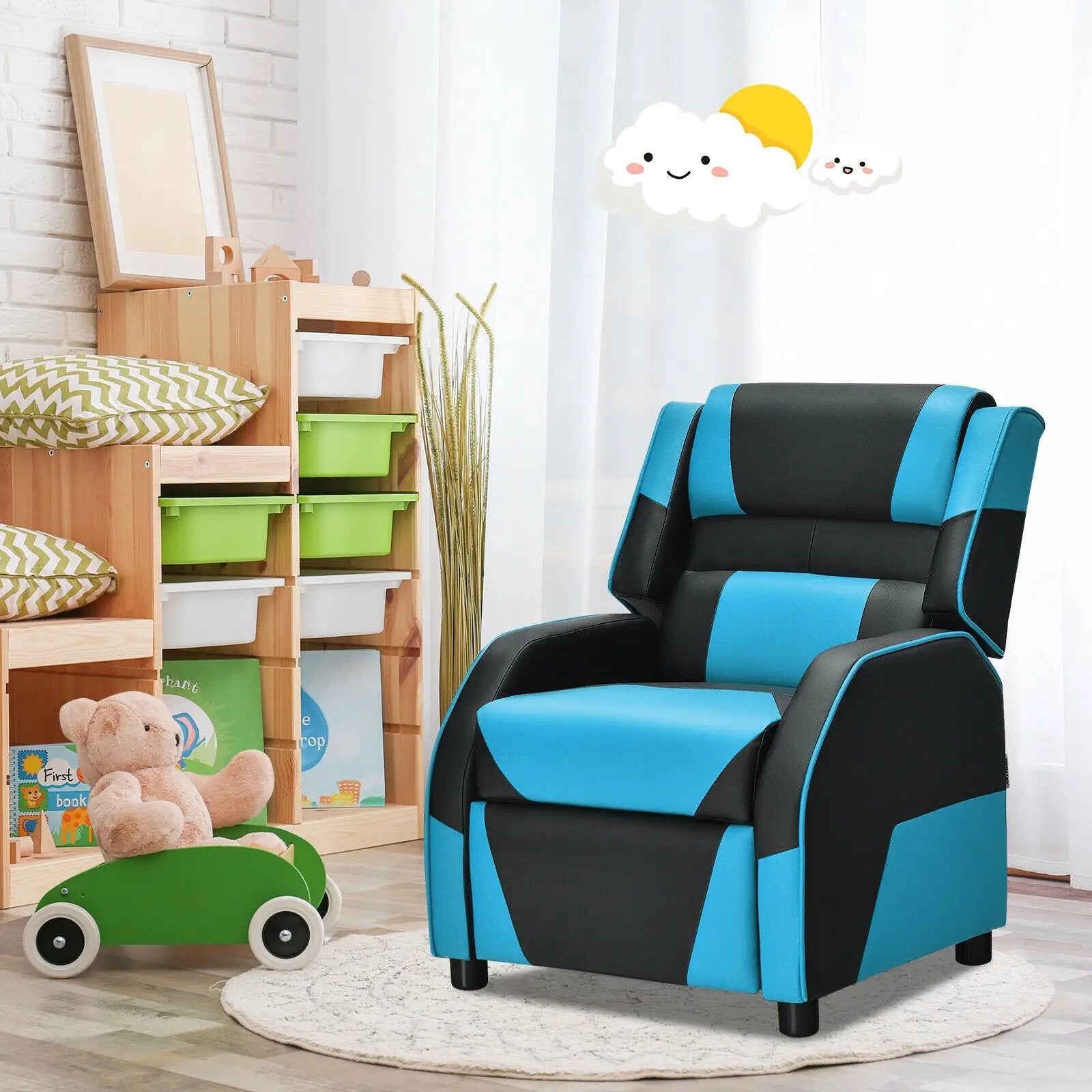 Kids Youth PU Leather Gaming Sofa Recliner with Headrest and Footrest by DirectDeals