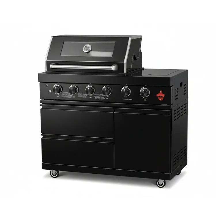 46" Four Burners Black Outdoor Kitchen Islands Grill + Side Burner by Chery Industrial