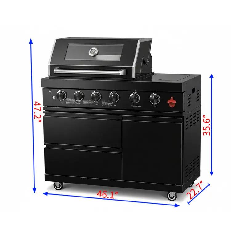 46" Black 4-Burner Outdoor Kitchen Islands Grill Side Burner by Chery Industrial