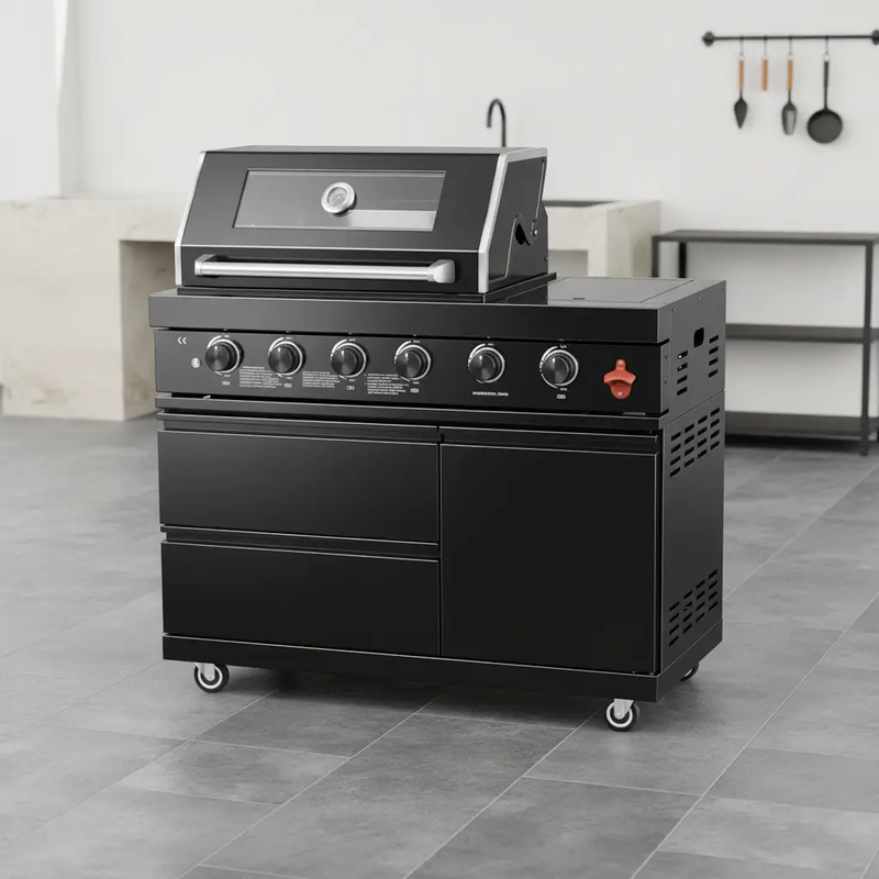46" Four Burners Black Outdoor Kitchen Islands Grill + Side Burner by Chery Industrial