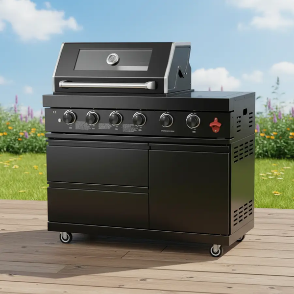 46" Black 4-Burner Outdoor Kitchen Islands Grill Side Burner