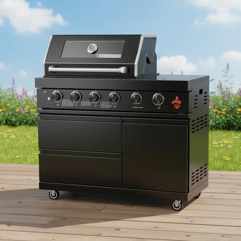 46" Four Burners Black Outdoor Kitchen Islands Grill + Side Burner by Chery Industrial