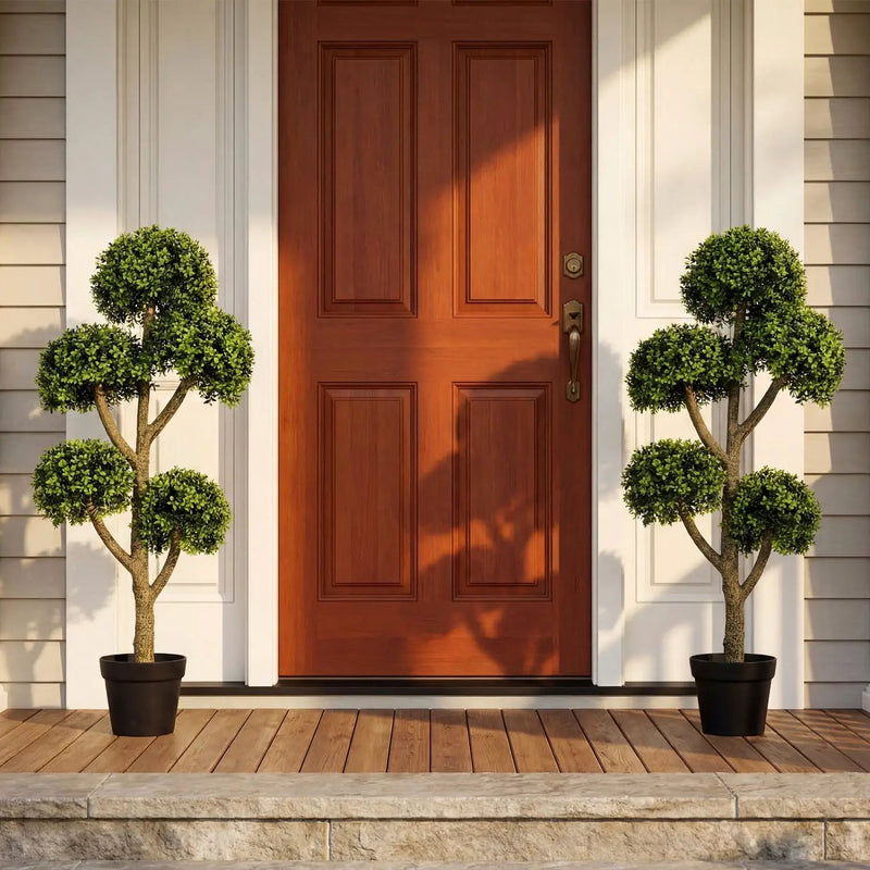 46-Inch Artificial Boxwood Topiary Tree Fake Potted Boxwood Tree with 5 Ball by DirectDeals