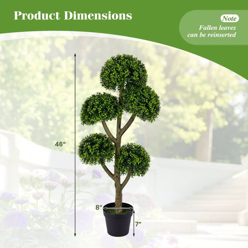 46-Inch Artificial Boxwood Topiary Tree Fake Potted Boxwood Tree with 5 Ball by DirectDeals