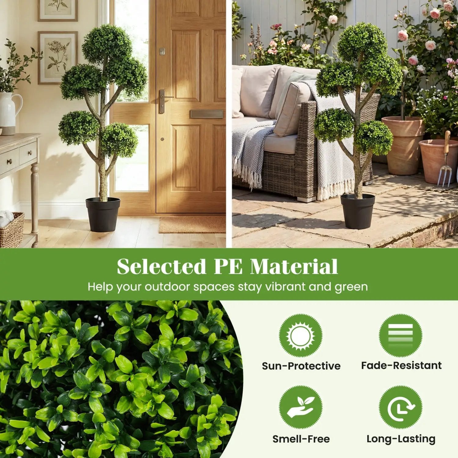 46-Inch Artificial Boxwood Topiary Tree Fake Potted Boxwood Tree with 5 Ball by DirectDeals
