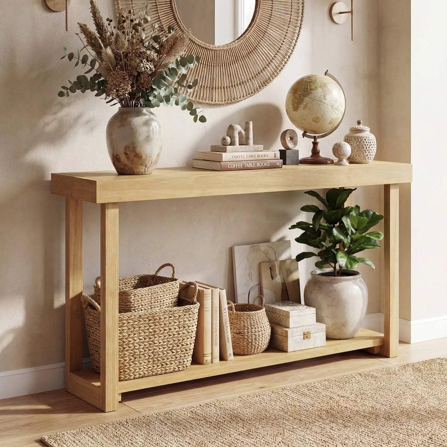 46 Inch Solid Wood Console Table 2-Tier Narrow Farmhouse Sofa Table by DirectDeals