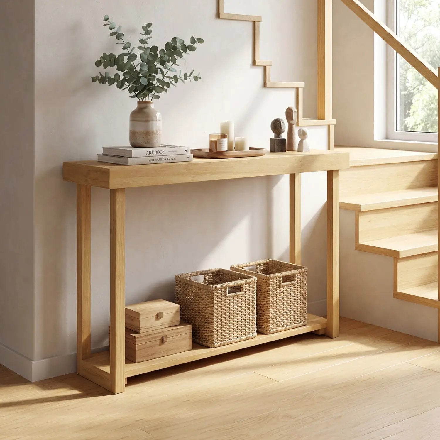 46 Inch Solid Wood Console Table 2-Tier Narrow Farmhouse Sofa Table by DirectDeals