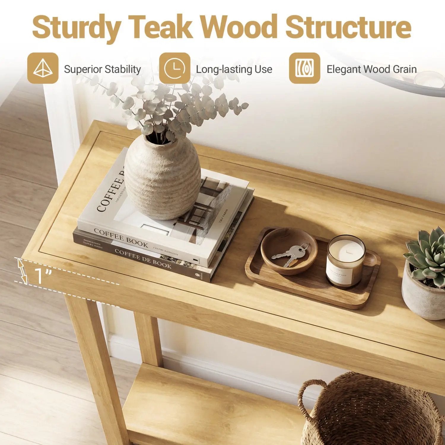 46 Inch Solid Wood Console Table 2-Tier Narrow Farmhouse Sofa Table by DirectDeals