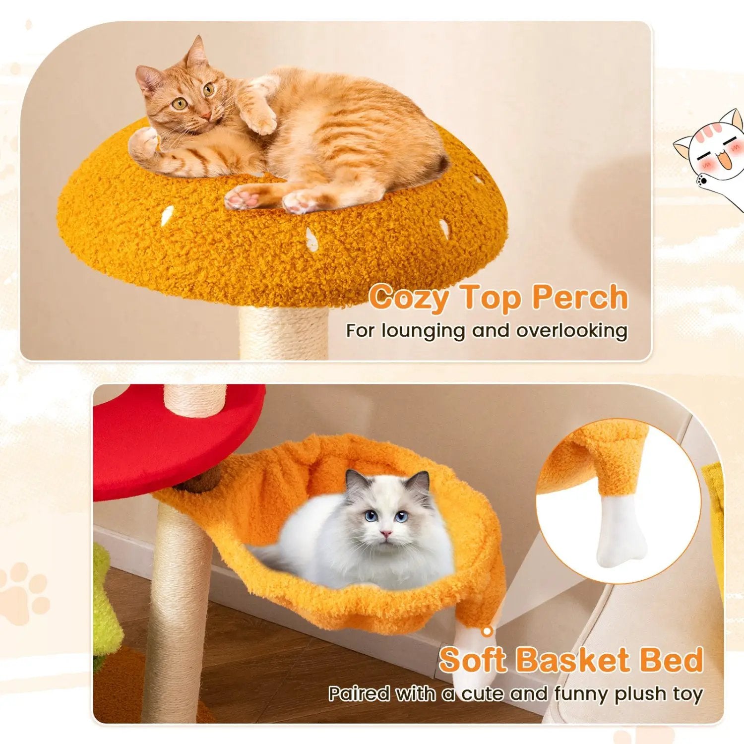 46 Inch Tall Cat Tree Multi-Level with Padded Perch and Hanging Basket Bed by DirectDeals