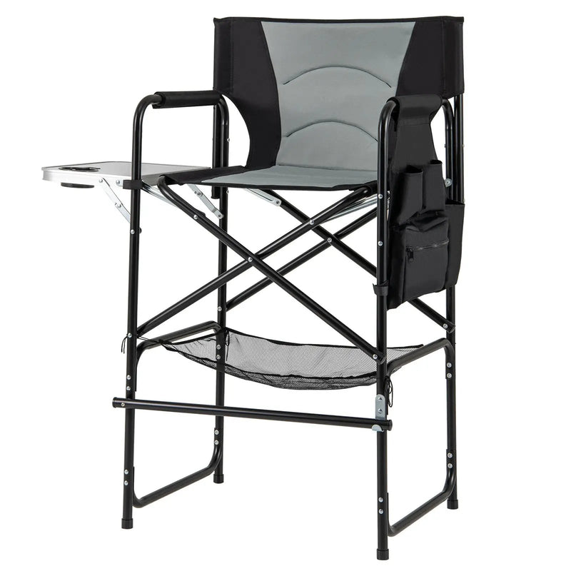 46 Inches Tall Directors Chair with Foldable Side Table and Footrest-Gray by DirectDeals