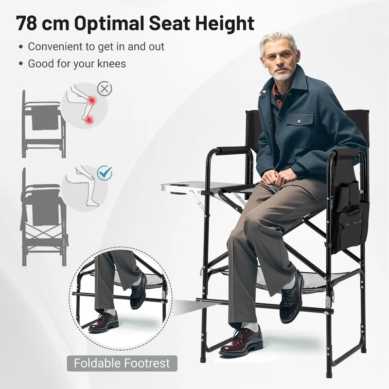 46 Inches Tall Directors Chair with Foldable Side Table and Footrest-Gray by DirectDeals