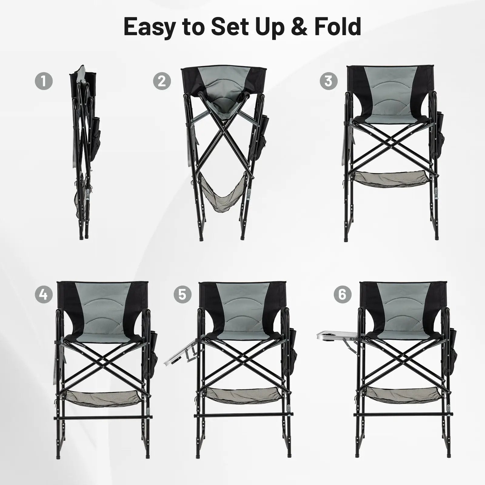 46 Inches Tall Directors Chair with Foldable Side Table and Footrest-Gray by DirectDeals