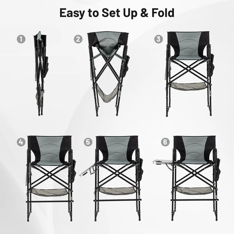 46 Inches Tall Directors Chair with Foldable Side Table and Footrest-Gray by DirectDeals