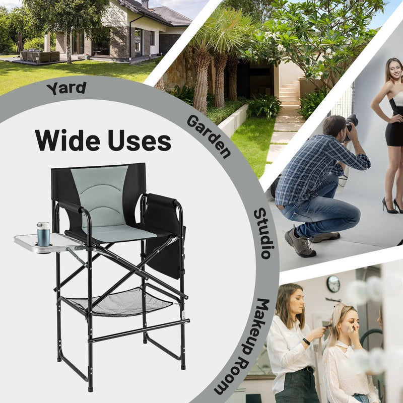 46 Inches Tall Directors Chair with Foldable Side Table and Footrest-Gray by DirectDeals