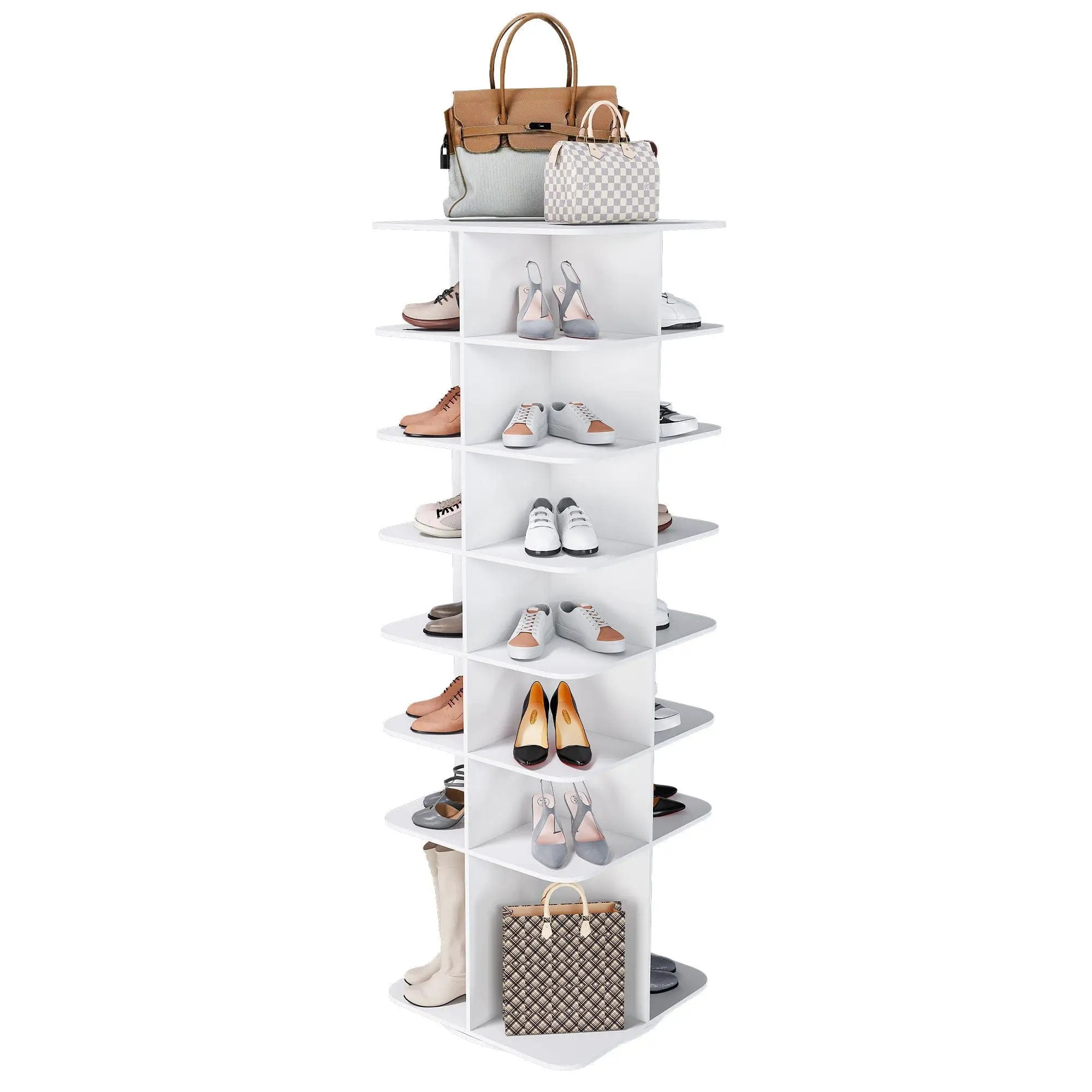 7 Tier Square Rotating Shoe Rack Tower With 360° Spinning Organizer - White by HouseOfZazla
