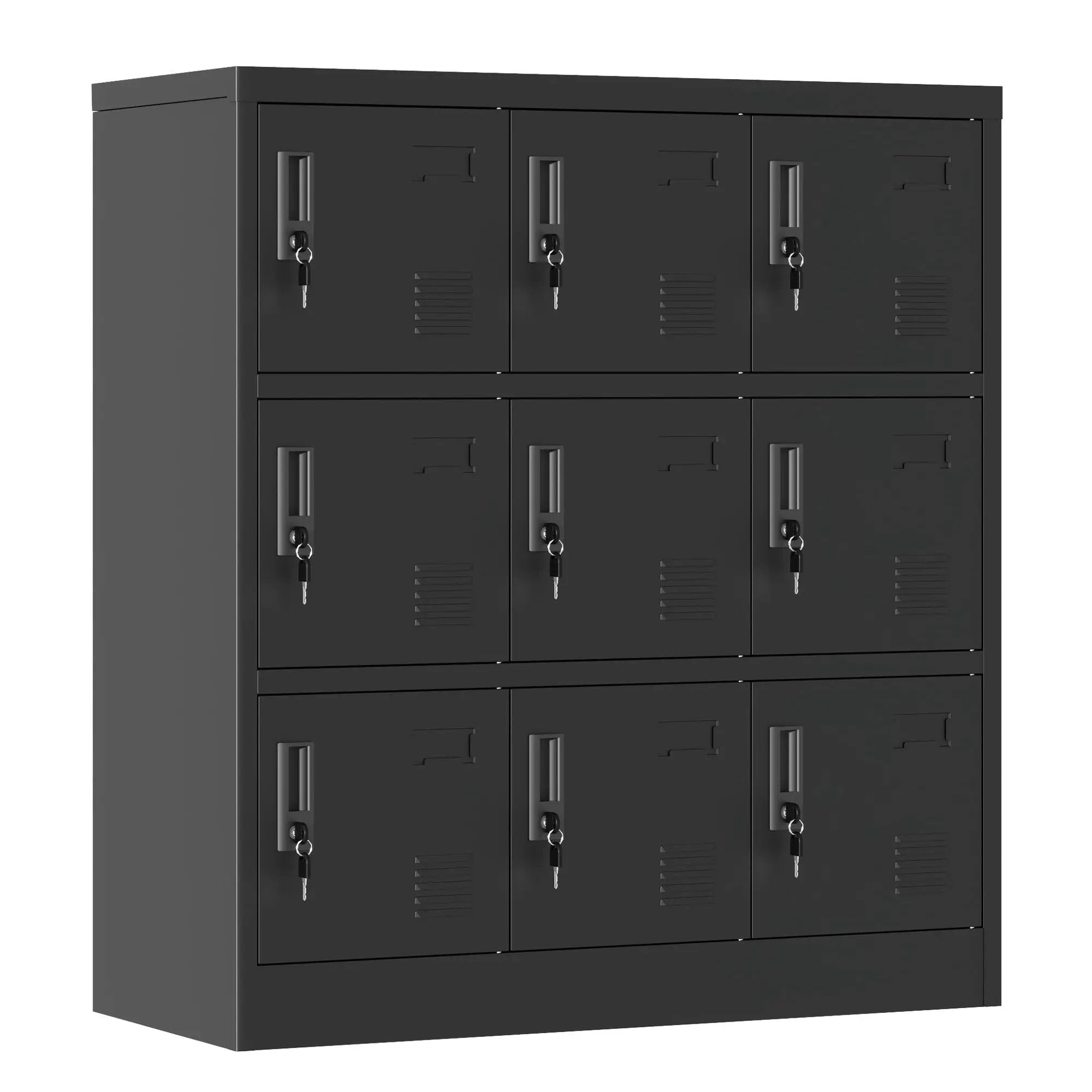 9 Door Employee Storage Locker With Card Slot, Lockers For Office, Gym, School, And Home - Black by HouseOfZazla
