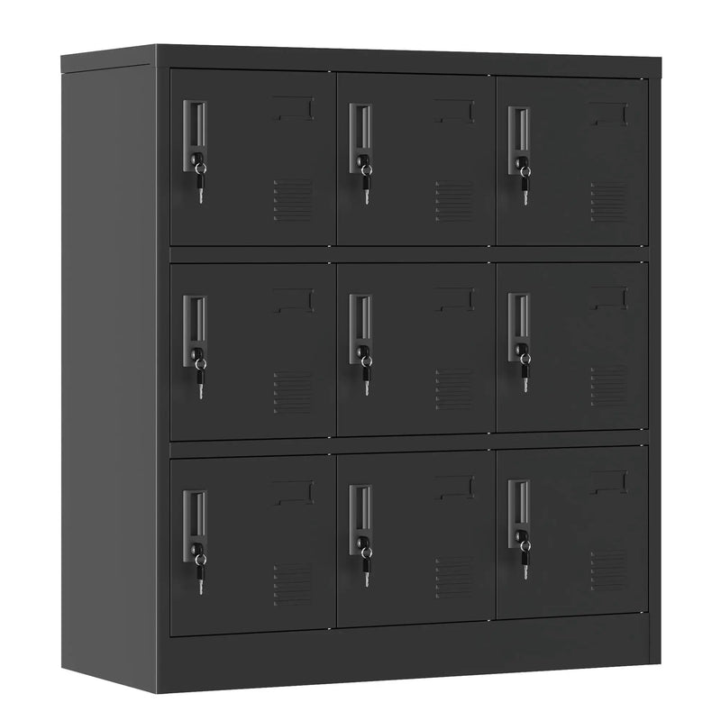9 Door Employee Storage Locker With Card Slot, Lockers For Office, Gym, School, And Home - Black by HouseOfZazla