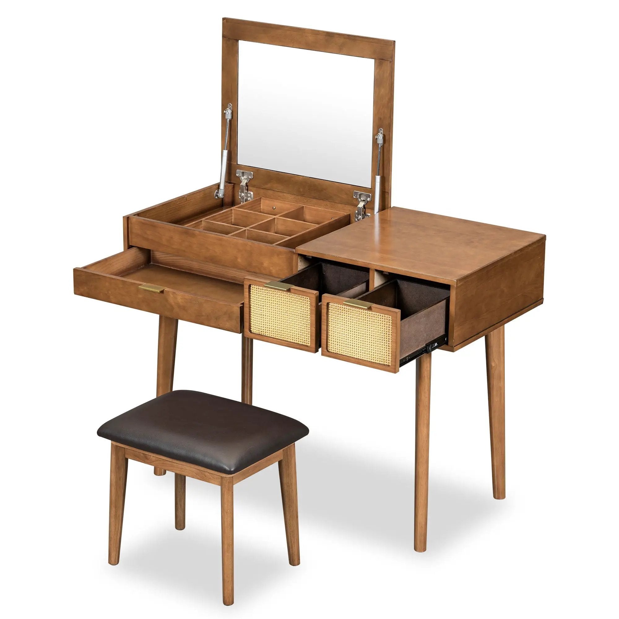 Classic Wood Makeup Vanity Set With Flip-Top Mirror And Stool, Dressing Table With Three Drawers And Storage Space by HouseOfZazla